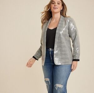Maurices Plus Size Open Front Sequin Plaid Blazer